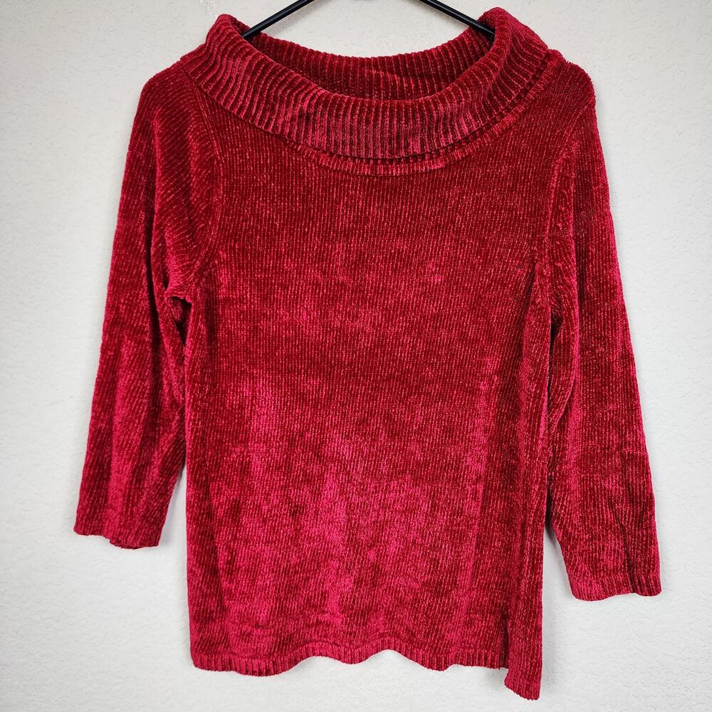 Rafaella Small Royal Red Velour Velvet Sweater